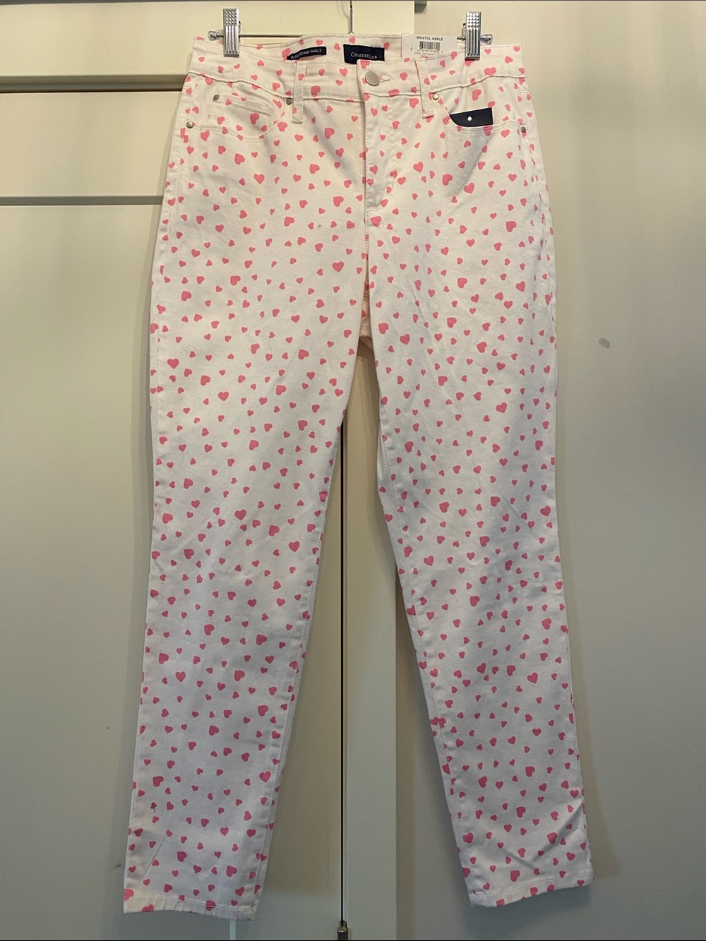 NWT Charter Club Heart Print White Denim Slim Jeans Size 8